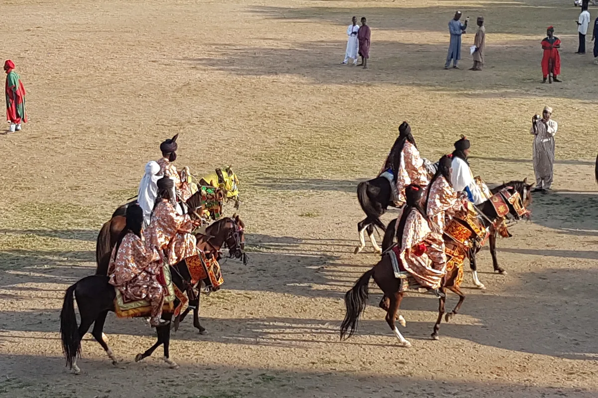 Horsemen riding during the September 2016 Durbar in Kano