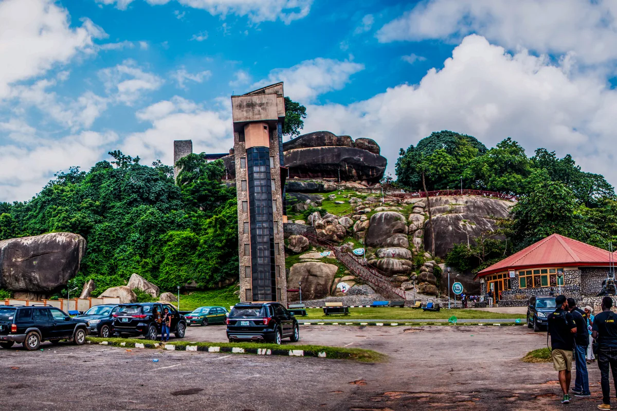A wide view of Olumo Rock in Abeokuta, Ogun State